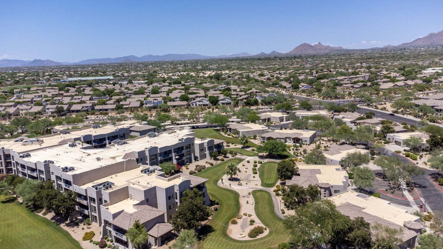 Aerial of Grayhawk with the McDowell Mountains beyond