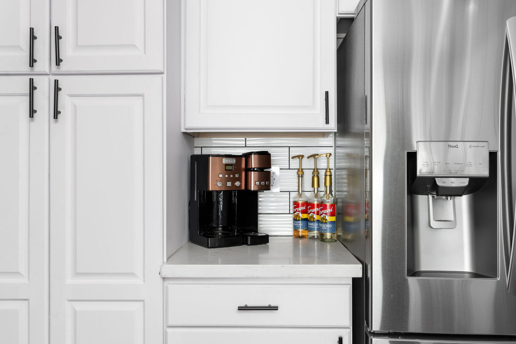 Coffee station with Keurig and syrups