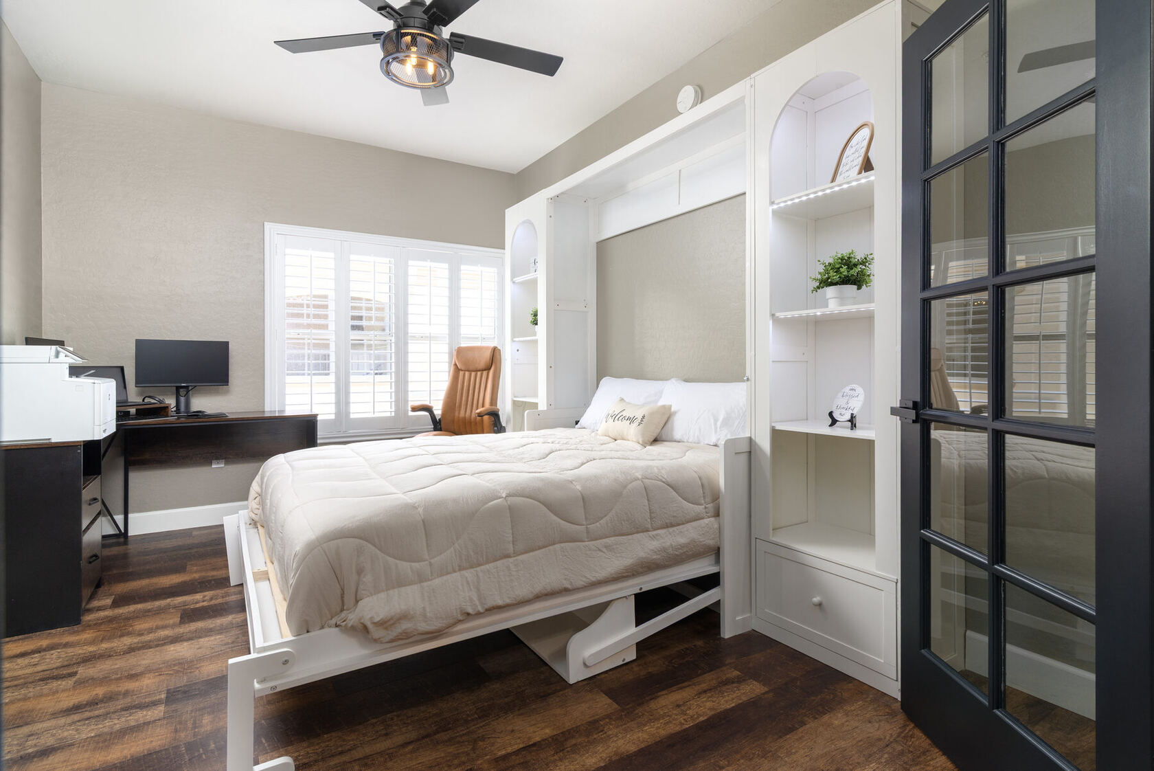 Queen Murphy bed folded down in the office